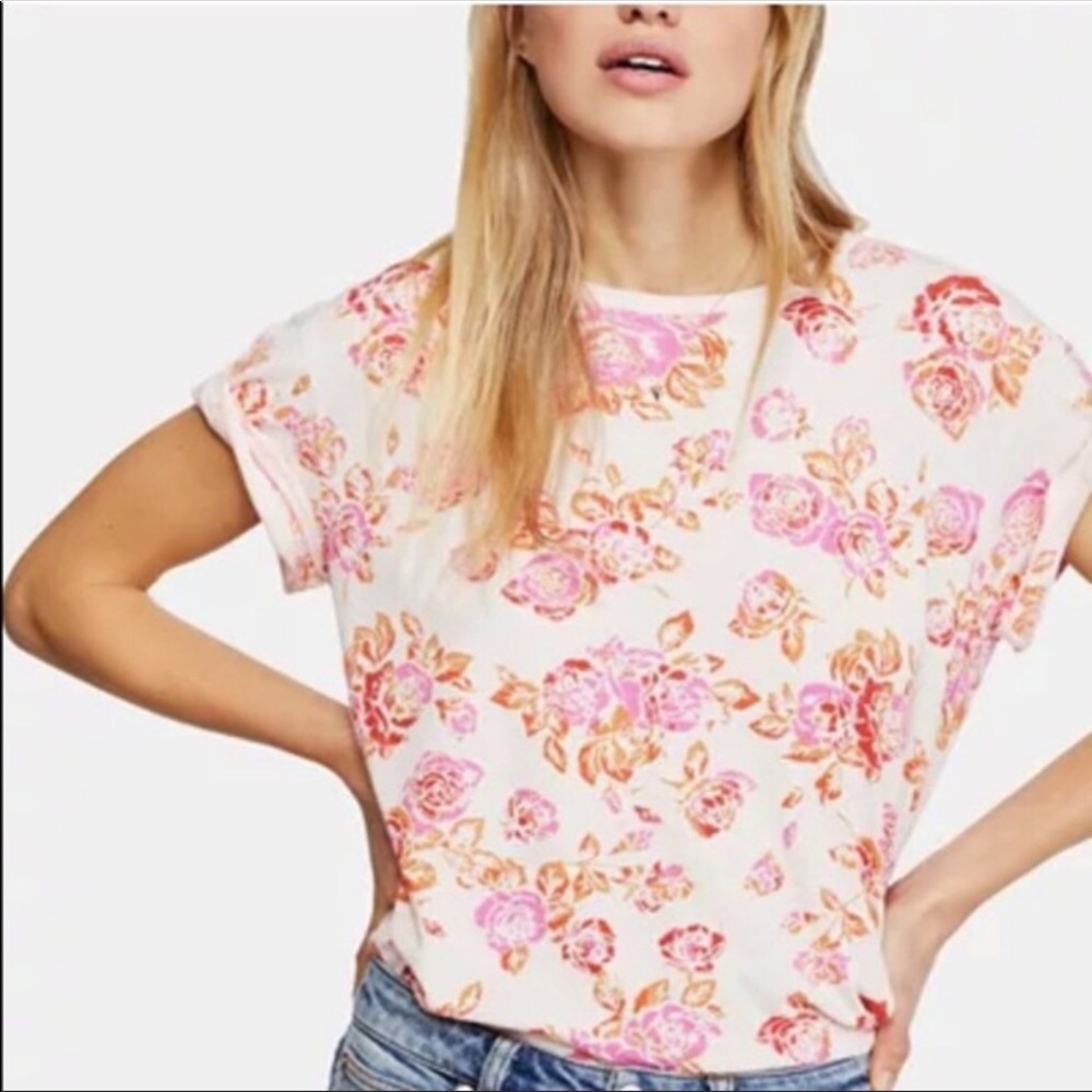 Free People Floral Tourist Blush Combo T-Shirt NWT